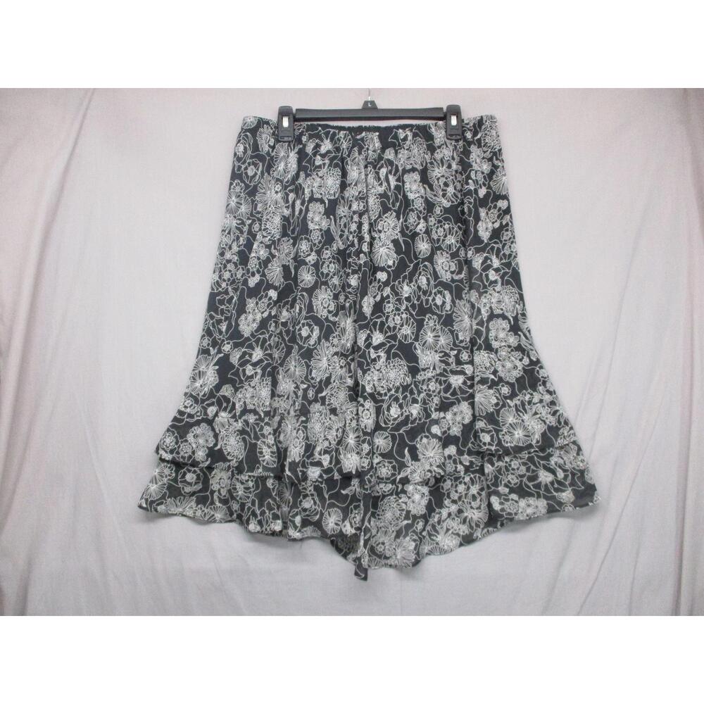 Floral Black White Flared Sheer Layering Womens Knee-Length Skirt Size 16W‎